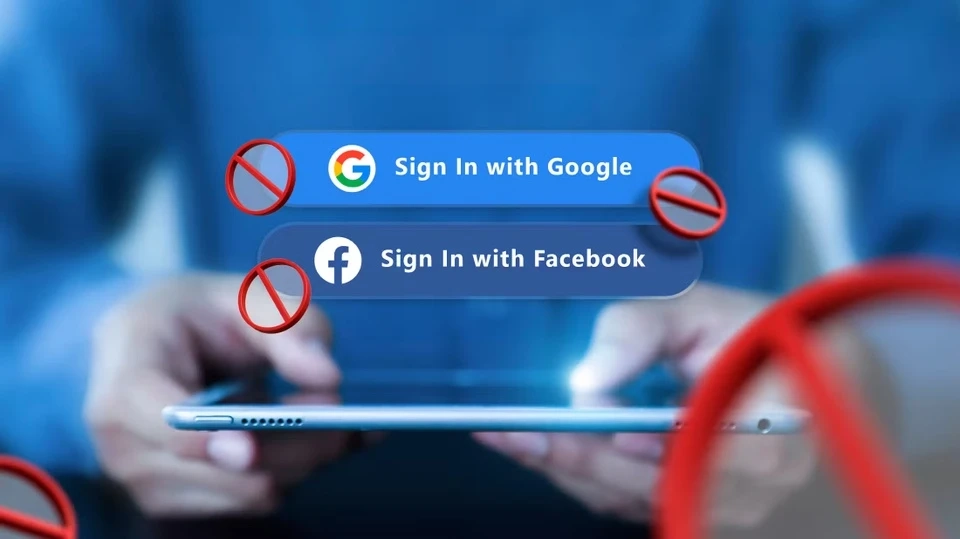 Đừng đăng nhập bằng tài khoản Google, Facebook 14 a person holding a tablet with the sign in with google and sign in with facebook buttons above the screen 1724402786485 1724840151887